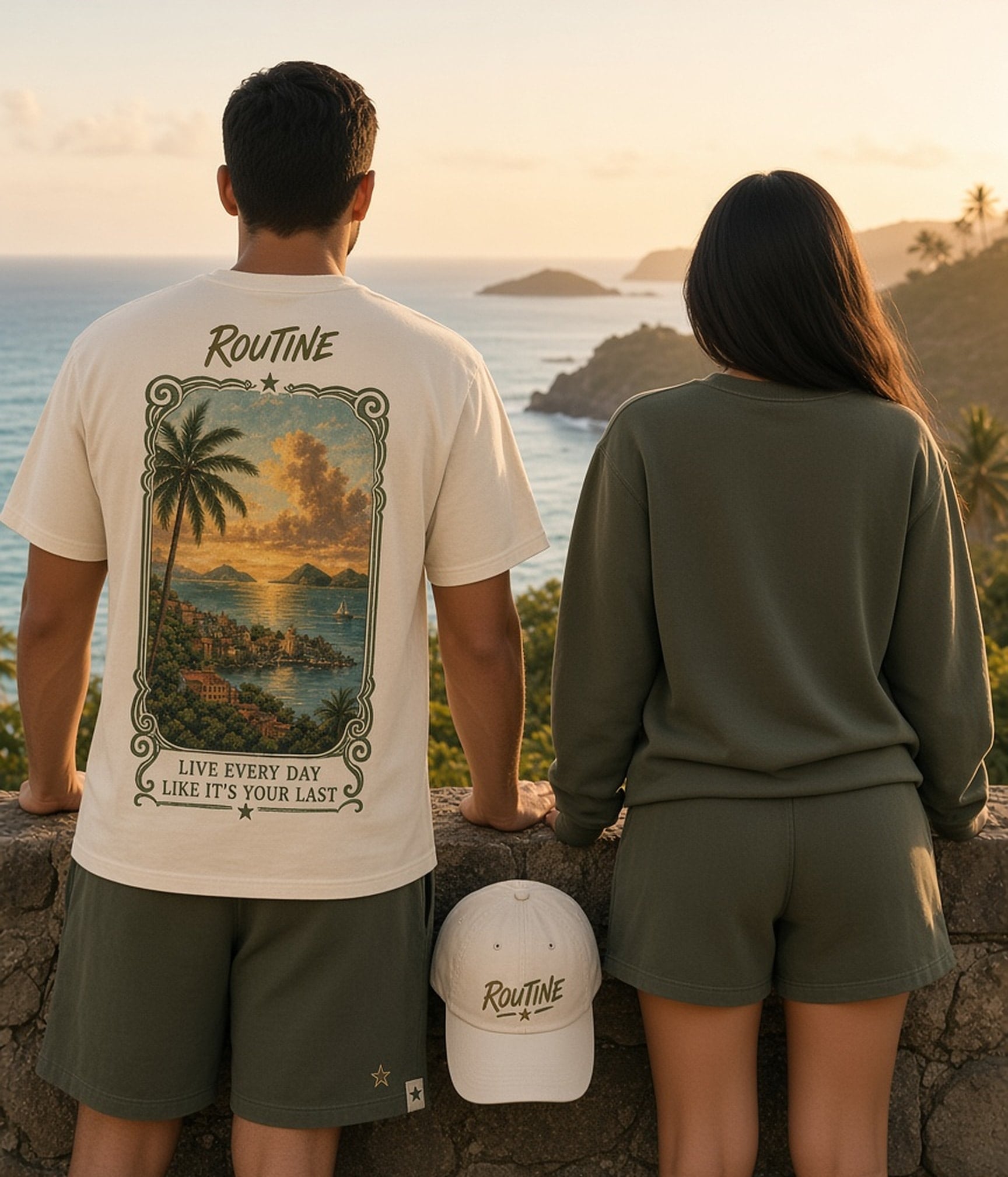 Two people at an ocean lookout.
